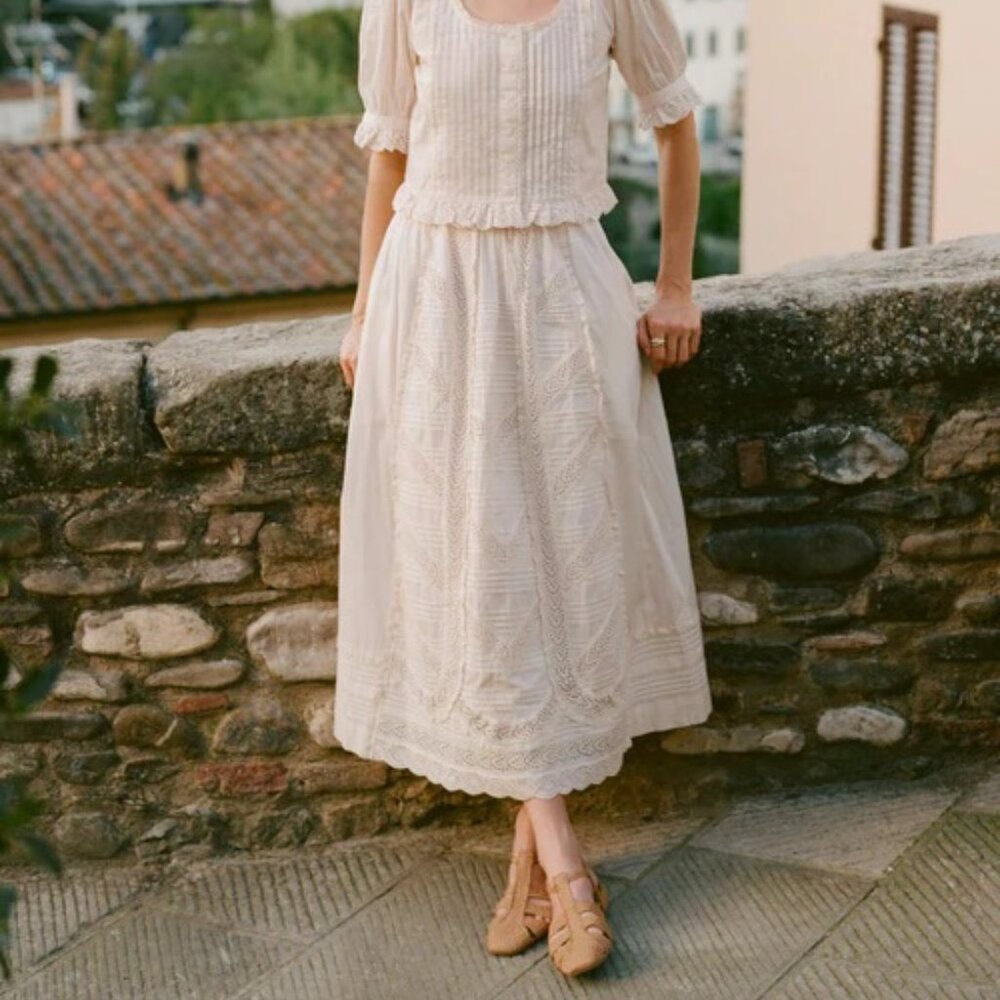 Christy Dawn The Sulien Skirt in Pearl Ivory Lace Eyelet Maxi